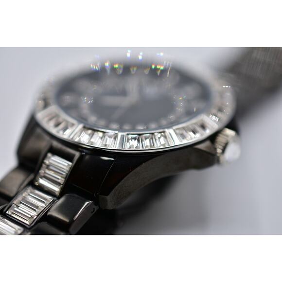 ROYAL DISNEY COUTURE Watch Black Baguette Rhinestone Crystal Sparkling RARE Bin6